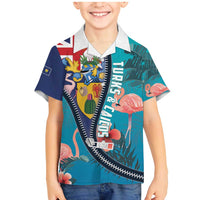 Turks and Caicos Islands Flamingo Family Matching Mermaid Dress and Hawaiian Shirt Zipper Stylized