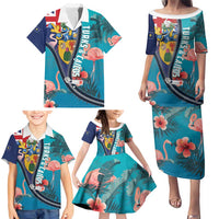 Turks and Caicos Islands Flamingo Family Matching Puletasi and Hawaiian Shirt Zipper Stylized