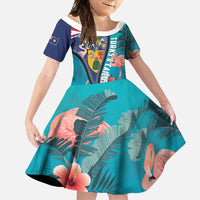 Turks and Caicos Islands Flamingo Family Matching Short Sleeve Bodycon Dress and Hawaiian Shirt Zipper Stylized