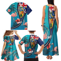 Turks and Caicos Islands Flamingo Family Matching Tank Maxi Dress and Hawaiian Shirt Zipper Stylized