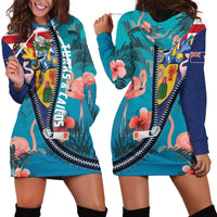 Turks and Caicos Islands Flamingo Hoodie Dress Zipper Stylized