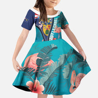 Turks and Caicos Islands Flamingo Kid Short Sleeve Dress Zipper Stylized