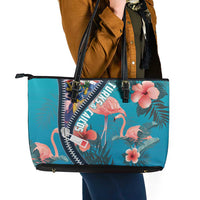 Turks and Caicos Islands Flamingo Leather Tote Bag Zipper Stylized