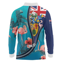 Turks and Caicos Islands Flamingo Long Sleeve Polo Shirt Zipper Stylized