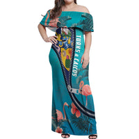 Turks and Caicos Islands Flamingo Off Shoulder Maxi Dress Zipper Stylized