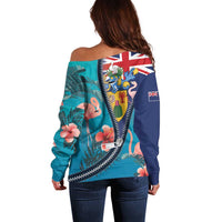Turks and Caicos Islands Flamingo Off Shoulder Sweater Zipper Stylized