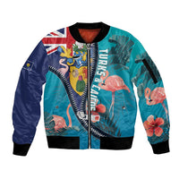 Turks and Caicos Islands Flamingo Sleeve Zip Bomber Jacket Zipper Stylized