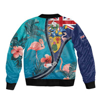 Turks and Caicos Islands Flamingo Sleeve Zip Bomber Jacket Zipper Stylized