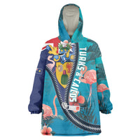 Turks and Caicos Islands Flamingo Wearable Blanket Hoodie Zipper Stylized