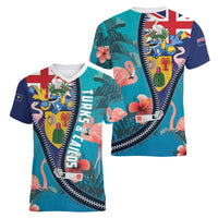 Turks and Caicos Islands Flamingo Women V-Neck T-Shirt Zipper Stylized