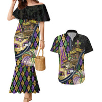 Personalized Mardi Gras Alligator Couples Matching Mermaid Dress and Hawaiian Shirt Colorful Zipper Stylized