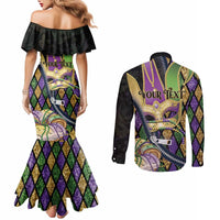 Personalized Mardi Gras Alligator Couples Matching Mermaid Dress and Long Sleeve Button Shirt Colorful Zipper Stylized
