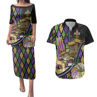 Personalized Mardi Gras Alligator Couples Matching Puletasi and Hawaiian Shirt Colorful Zipper Stylized