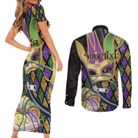 Personalized Mardi Gras Alligator Couples Matching Short Sleeve Bodycon Dress and Long Sleeve Button Shirt Colorful Zipper Stylized
