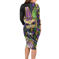 Personalized Mardi Gras Alligator Long Sleeve Bodycon Dress Colorful Zipper Stylized