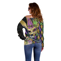 Personalized Mardi Gras Alligator Off Shoulder Sweater Colorful Zipper Stylized