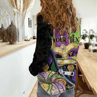 Personalized Mardi Gras Alligator Women Casual Shirt Colorful Zipper Stylized