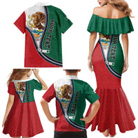 Personalized Mexico Flag Day Family Matching Mermaid Dress and Hawaiian Shirt Mexican Coat Of Arms Zipper Stylized
