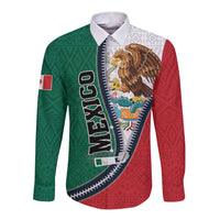 Personalized Mexico Flag Day Long Sleeve Button Shirt Mexican Coat Of Arms Zipper Stylized