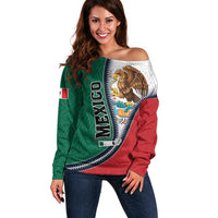Personalized Mexico Flag Day Off Shoulder Sweater Mexican Coat Of Arms Zipper Stylized