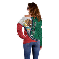 Personalized Mexico Flag Day Off Shoulder Sweater Mexican Coat Of Arms Zipper Stylized