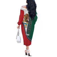 Personalized Mexico Flag Day Off The Shoulder Long Sleeve Dress Mexican Coat Of Arms Zipper Stylized