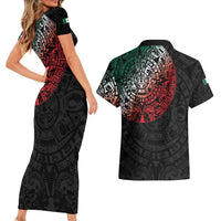 Mexican Aztec Circle Couples Matching Short Sleeve Bodycon Dress and Hawaiian Shirt Flag Color Unique Style