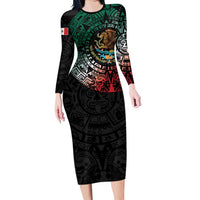 Mexican Aztec Circle Family Matching Long Sleeve Bodycon Dress and Hawaiian Shirt Flag Color Unique Style
