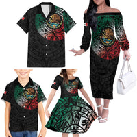 Mexican Aztec Circle Family Matching Off The Shoulder Long Sleeve Dress and Hawaiian Shirt Flag Color Unique Style