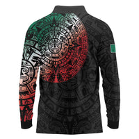 Mexican Aztec Circle Long Sleeve Polo Shirt Flag Color Unique Style