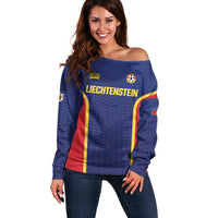 Custom Football 2026 Liechtenstein Off Shoulder Sweater Blau-Rot Come On