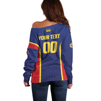 Custom Football 2026 Liechtenstein Off Shoulder Sweater Blau-Rot Come On