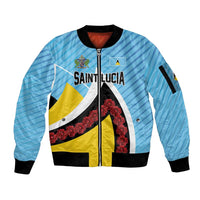 Personalised Saint Lucia Sleeve Zip Bomber Jacket Pearl of the Caribbean