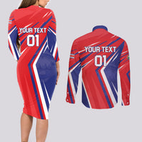Personalized Costa Rica 2024 Soccer Couples Matching Long Sleeve Bodycon Dress and Long Sleeve Button Shirt Come On Los Ticos - Wonder Print Shop