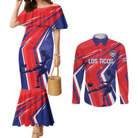 Personalized Costa Rica 2024 Soccer Couples Matching Mermaid Dress and Long Sleeve Button Shirt Come On Los Ticos
