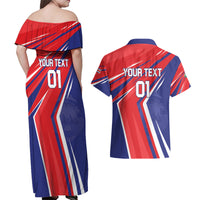 Personalized Costa Rica 2024 Soccer Couples Matching Off Shoulder Maxi Dress and Hawaiian Shirt Come On Los Ticos - Wonder Print Shop