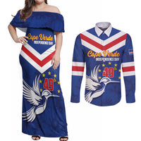 Cape Verde Independence Day Couples Matching Off Shoulder Maxi Dress and Long Sleeve Button Shirt Gerbera Daisy Pattern - Wonder Print Shop