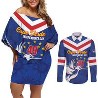 Cape Verde Independence Day Couples Matching Off Shoulder Short Dress and Long Sleeve Button Shirt Gerbera Daisy Pattern - Wonder Print Shop