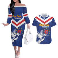 Cape Verde Independence Day Couples Matching Off The Shoulder Long Sleeve Dress and Hawaiian Shirt Gerbera Daisy Pattern - Wonder Print Shop