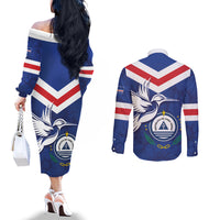 Cape Verde Independence Day Couples Matching Off The Shoulder Long Sleeve Dress and Long Sleeve Button Shirt Gerbera Daisy Pattern