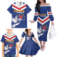 Cape Verde Independence Day Family Matching Off The Shoulder Long Sleeve Dress and Hawaiian Shirt Gerbera Daisy Pattern - Wonder Print Shop