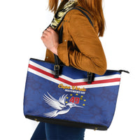 Cape Verde Independence Day Leather Tote Bag Gerbera Daisy Pattern - Wonder Print Shop