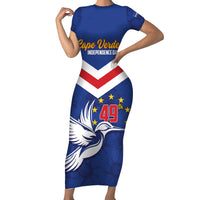 Cape Verde Independence Day Short Sleeve Bodycon Dress Gerbera Daisy Pattern - Wonder Print Shop
