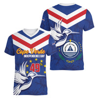 Cape Verde Independence Day Women V-Neck T-Shirt Gerbera Daisy Pattern - Wonder Print Shop