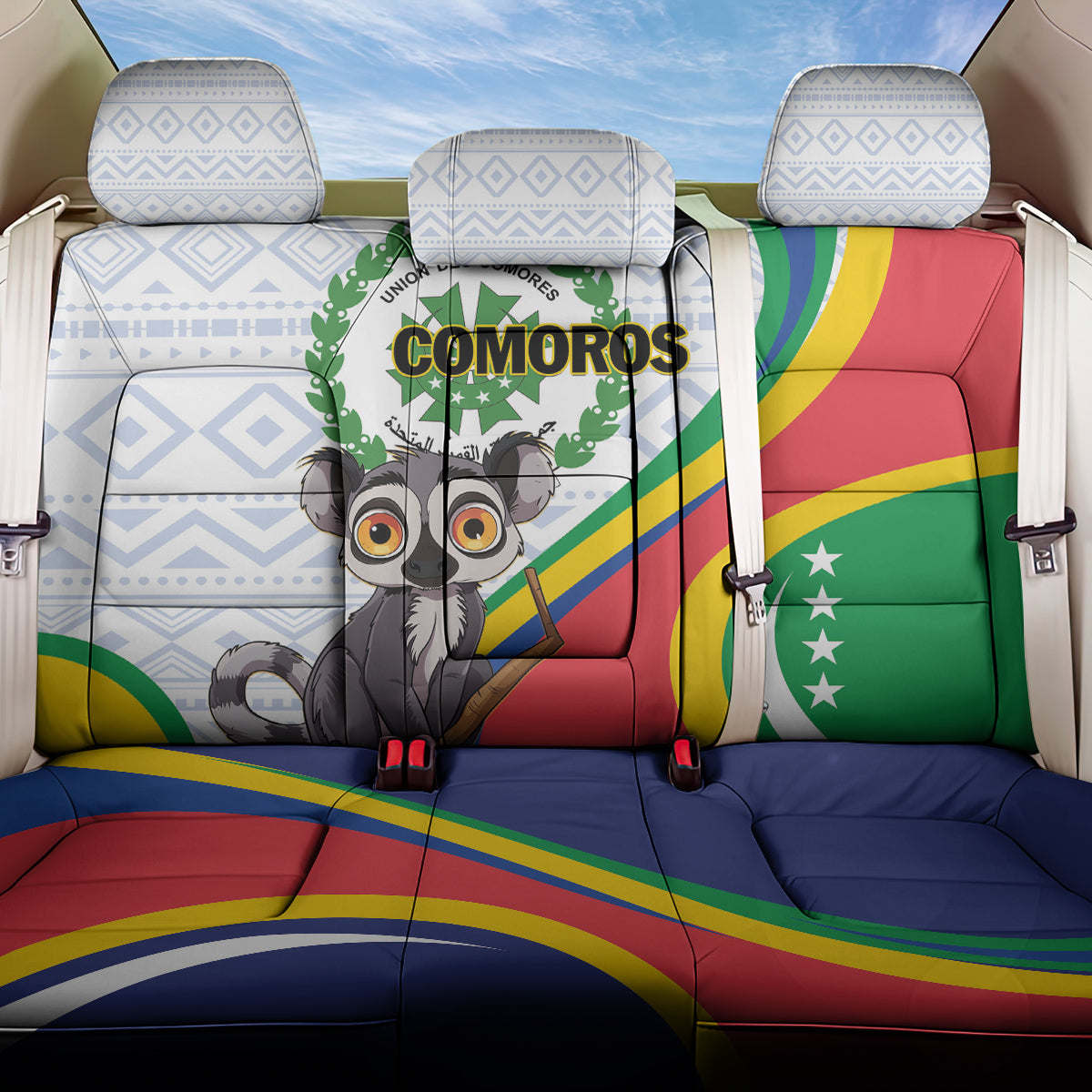 Comoros Independence Day Back Car Seat Cover 1975 Komori Mongoose Lemur African Pattern