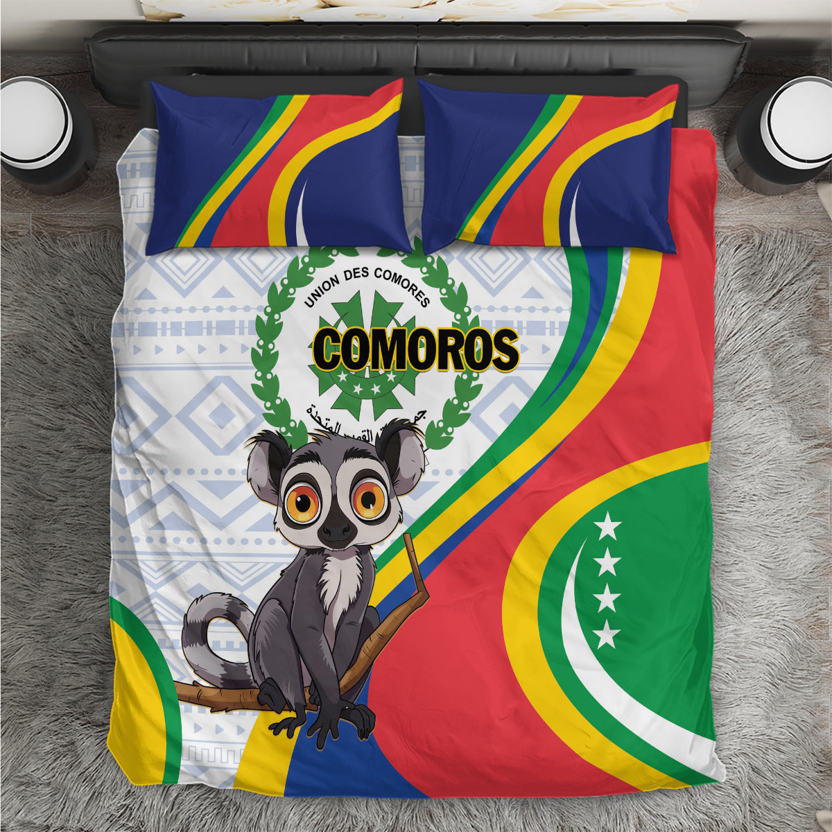Comoros Independence Day Bedding Set 1975 Komori Mongoose Lemur African Pattern