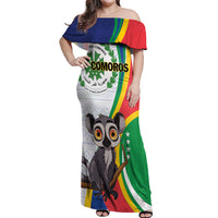 Comoros Independence Day Off Shoulder Maxi Dress 1975 Komori Mongoose Lemur African Pattern - Wonder Print Shop