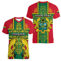 Custom Ghana Women V Neck T Shirt Ghana Cross Of Saint George With Tawny Eagles - Wonder Print Shop