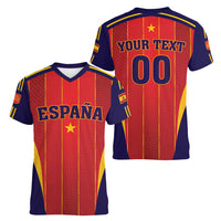 Custom Spain 2026 World Football Women V-Neck T-Shirt Vamos Espana