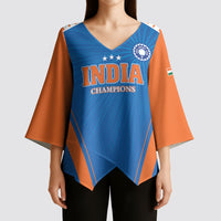 Custom India 2026 World Cricket Kimono Sleeve Blouse Women in Blue Go Champions